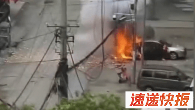 高压电线从天而降，河南车辆爆炸烧毁。